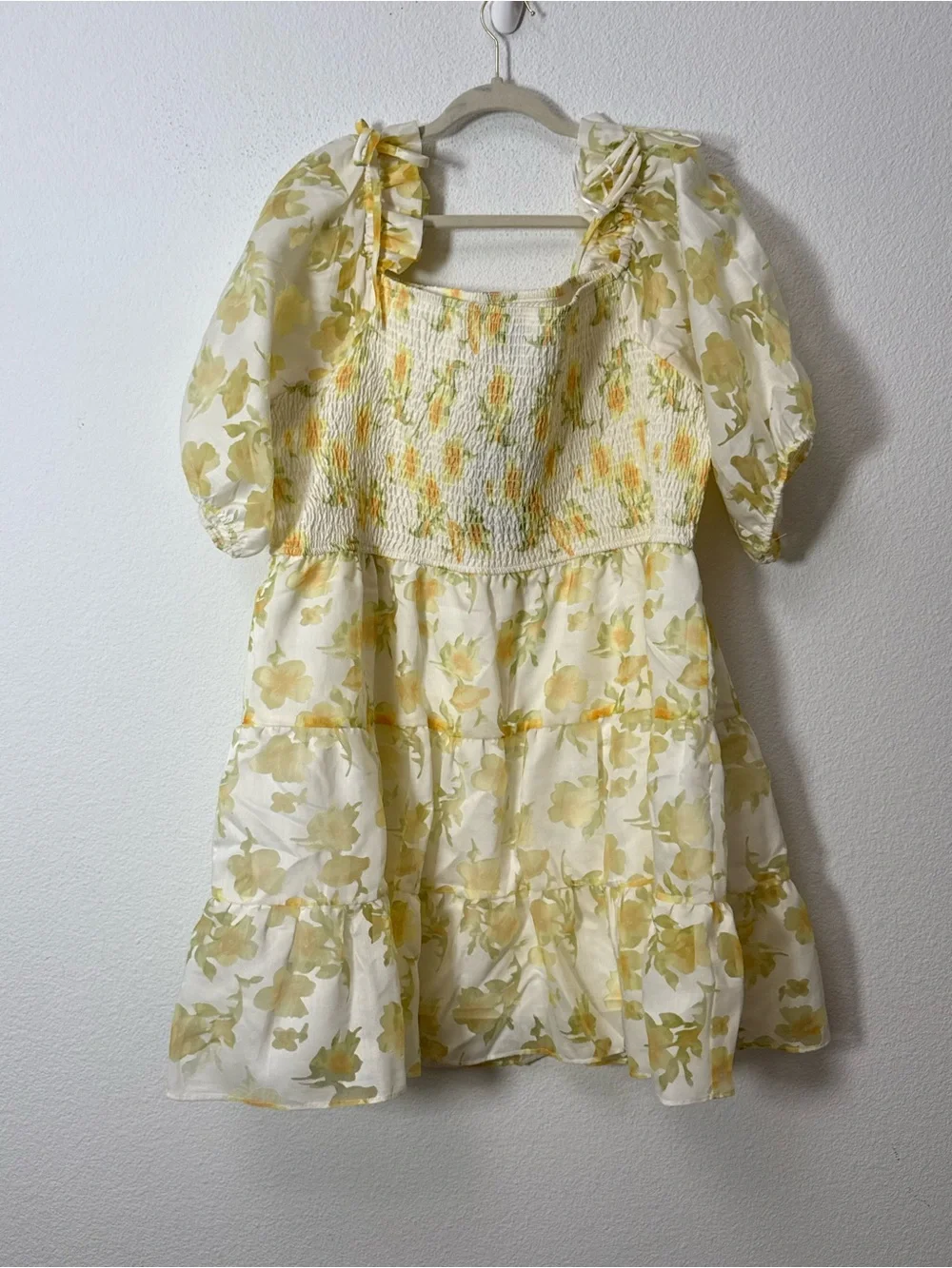 Layered with Love Yellow Floral Smocked Tiered Mini Dress 2X Cottagecore NWT